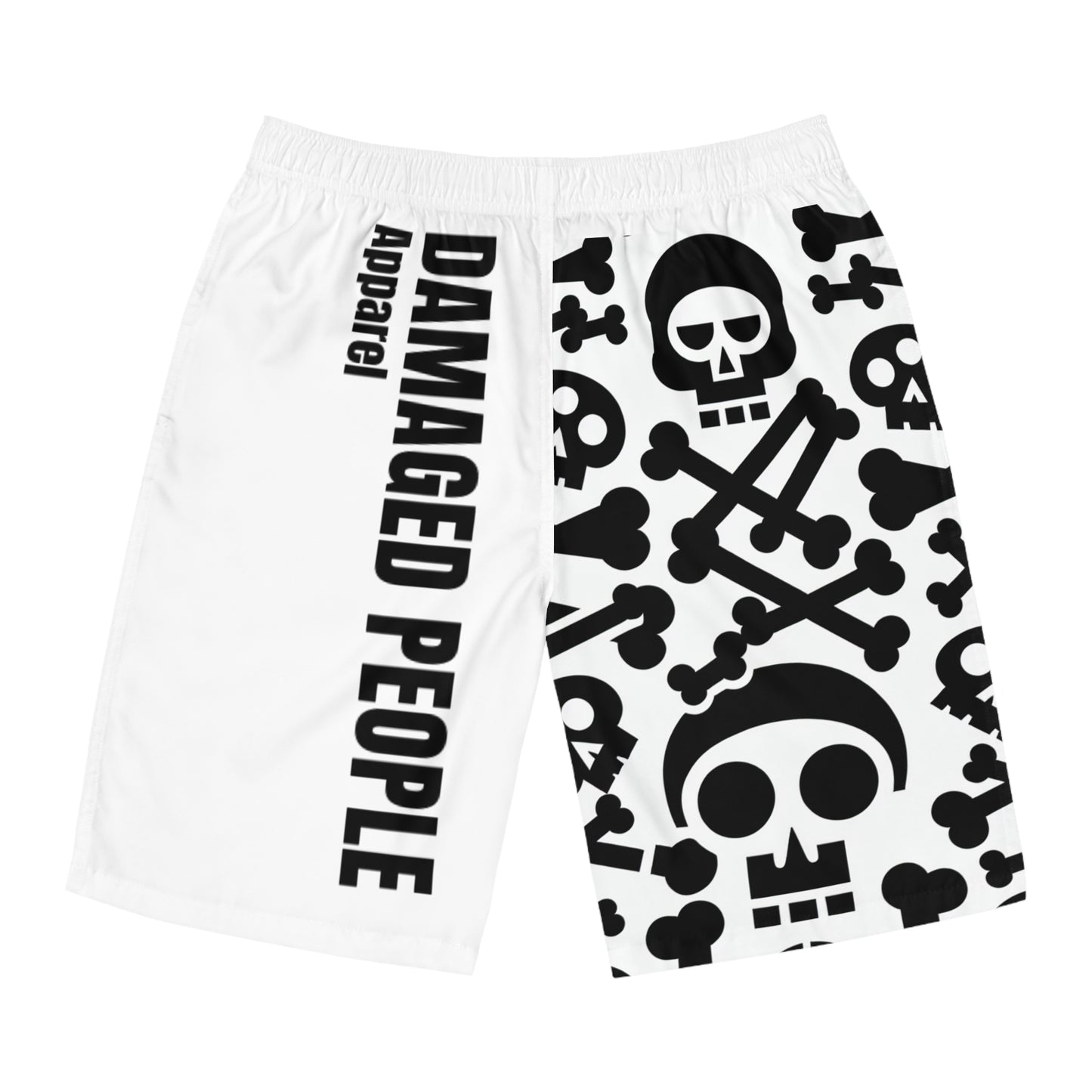 Damaged People Skull Print Men's Board Shorts - Edgy Summer Swimwear