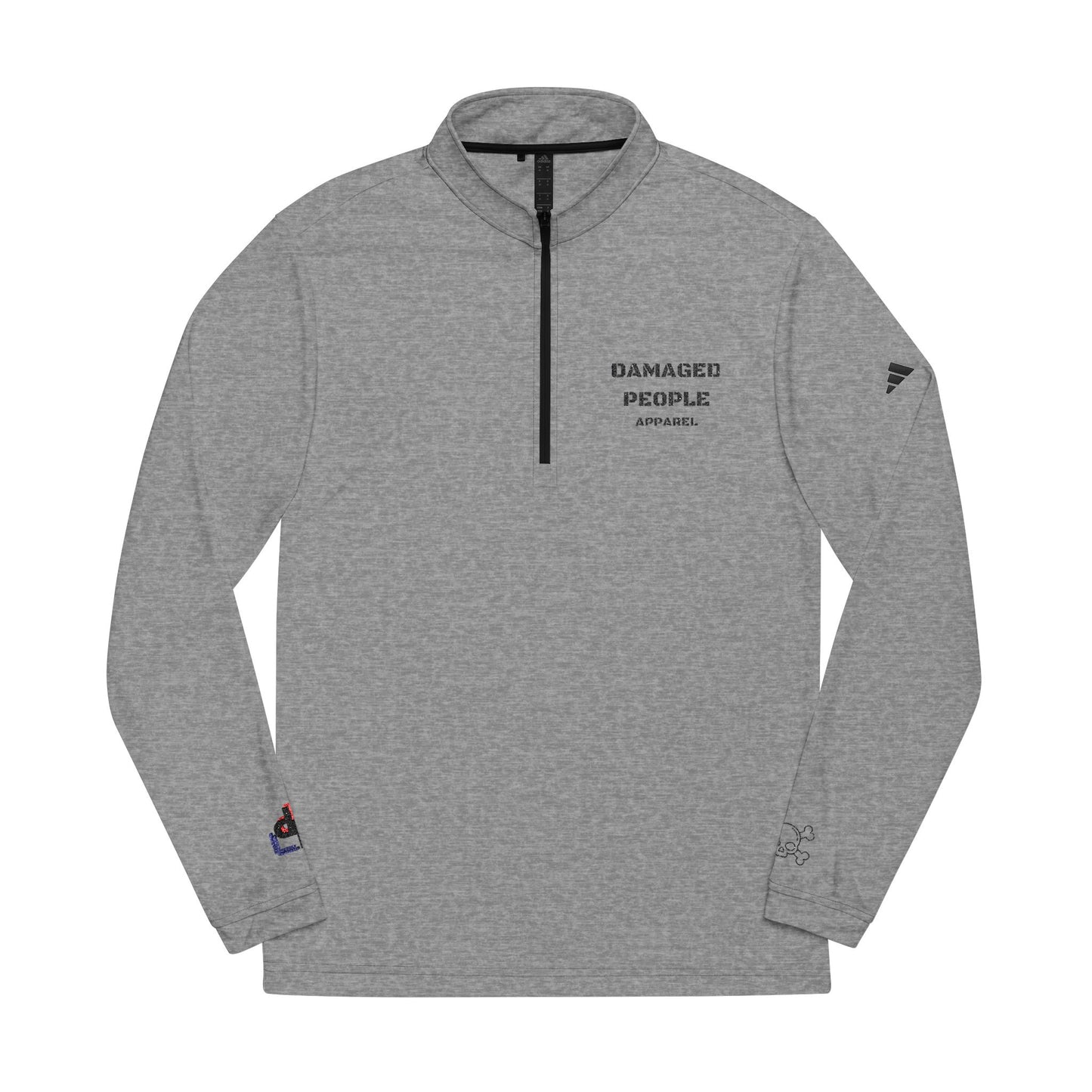 Quarter-Zip Pullover - Trendy Damaged People Sports Embroidered Adidas Design