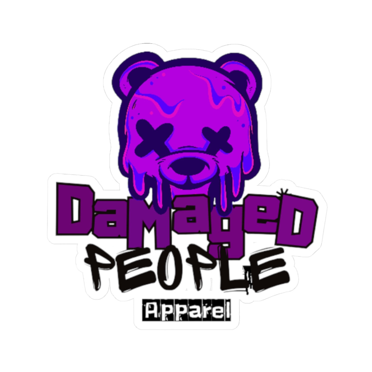 Damaged People Purple Bear Kiss-Cut Stickers | Edgy Bear Sticker for Laptop, Phone, & More