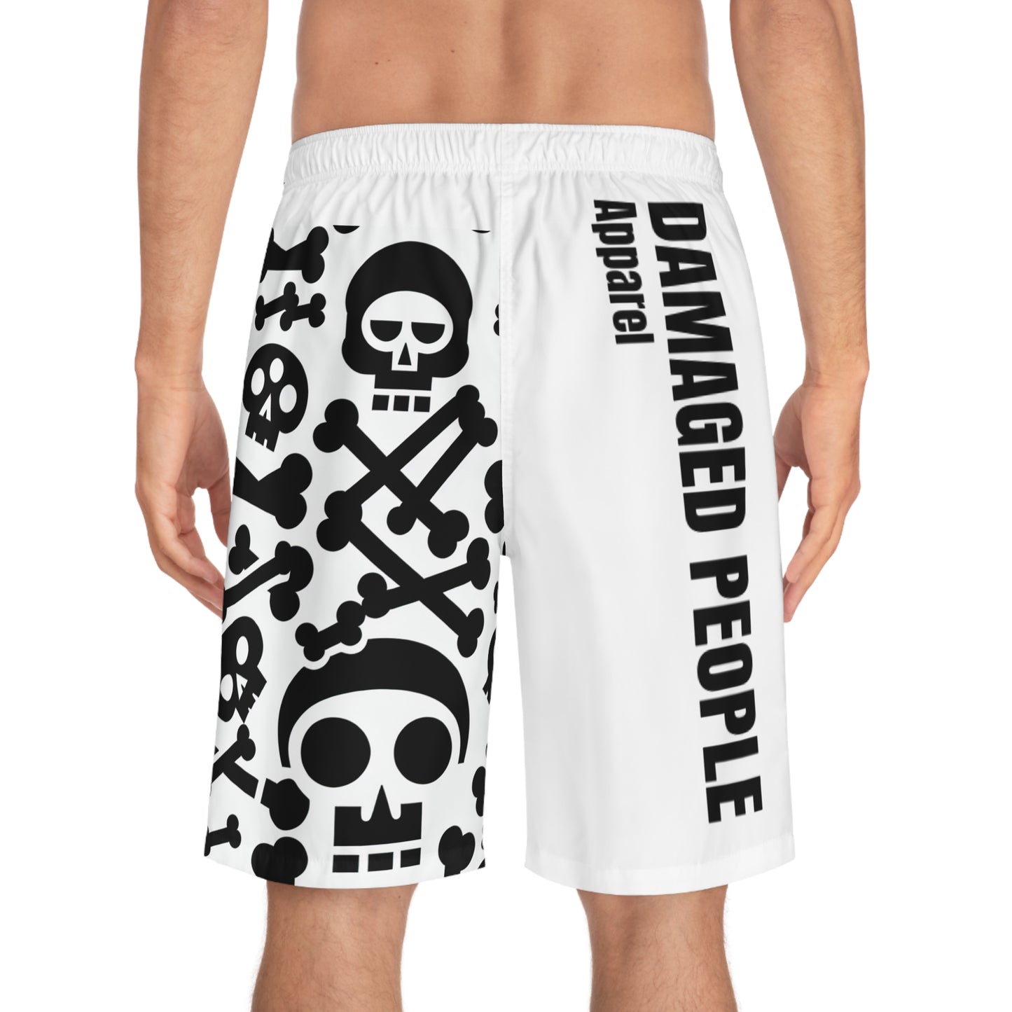 Damaged People Skull Print Men's Board Shorts - Edgy Summer Swimwear