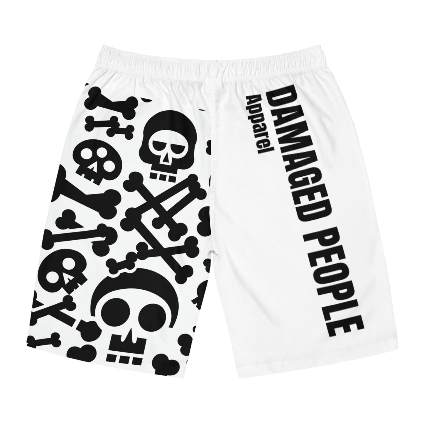Damaged People Skull Print Men's Board Shorts - Edgy Summer Swimwear